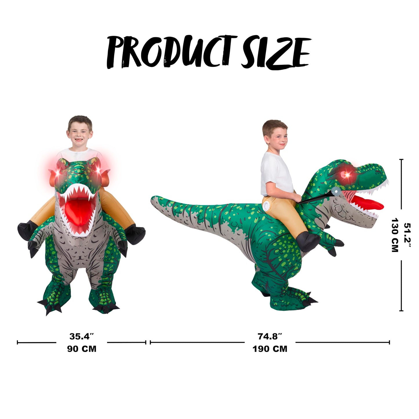 Spooktacular Creations Kids Halloween Inflatable Dinosaur Costumes, Light-Up Eyes Riding A T-Rex Inflatable Costume, Green Rawr Blow Up Dinosaur Costumes For Halloween Costume Cosplay Themed Parties