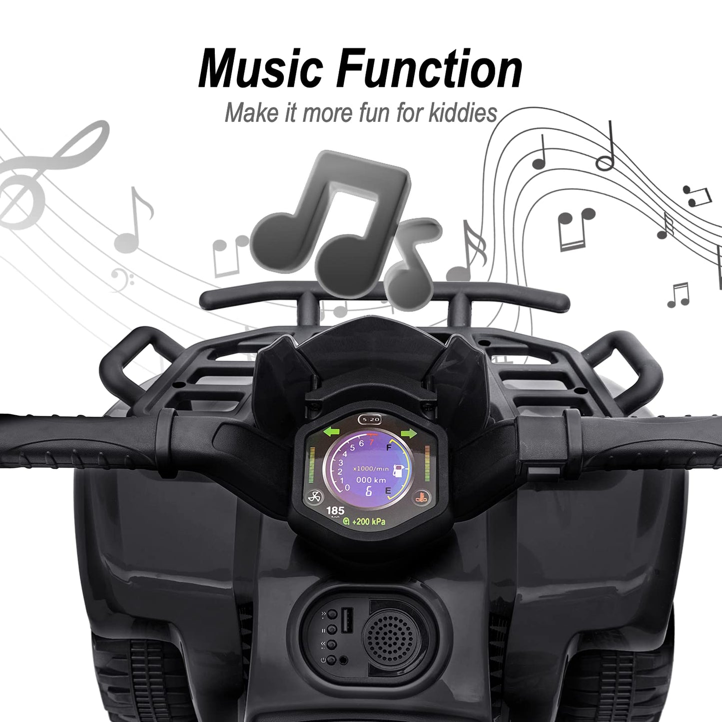 Hikiddo Kids Atv 4 Wheeler, 6V Ride-On Toy For Toddlers 1-3 Boys & Girls With Music, Forward & Reverse - Black