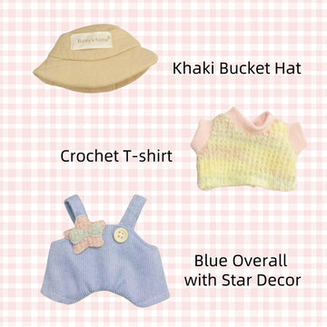 17cm Doll Designer Clothes enhanced Dolls Halloween Clothing Outfit Accessories with Crochet Floral Tshirt Denim Overall Glasses Shoes Bucket Hat Blue