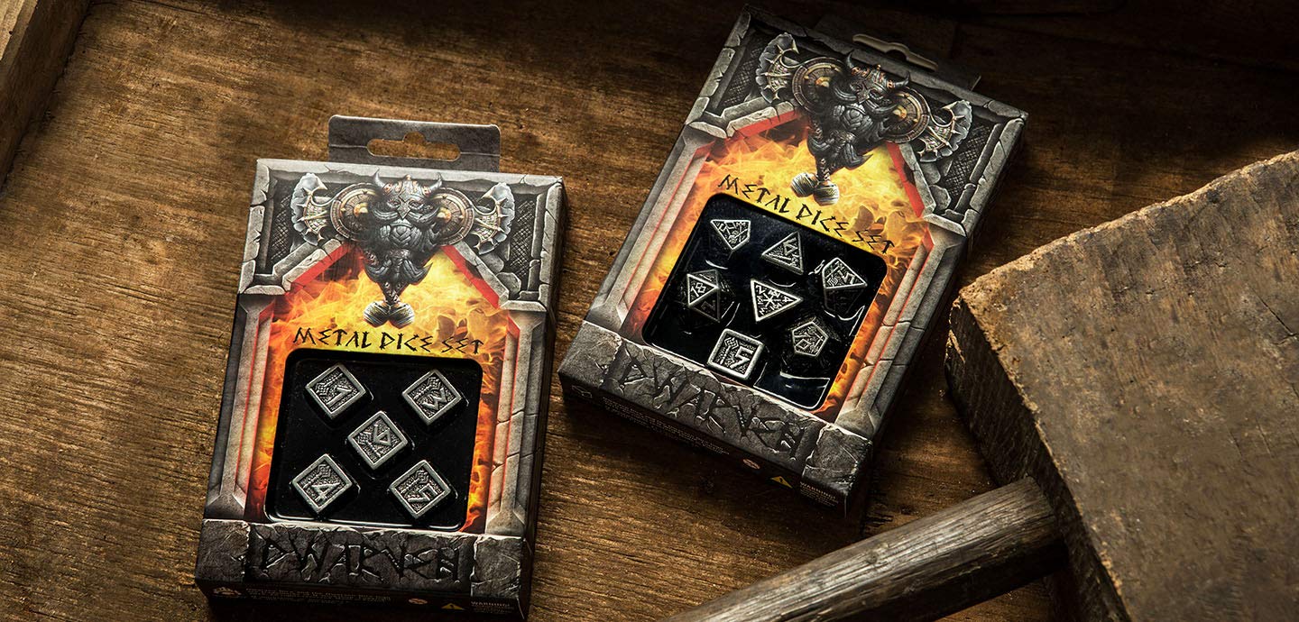 Q-Workshop Metal Dwarven 7 Polyhedral RPG Ornamented Dice Set
