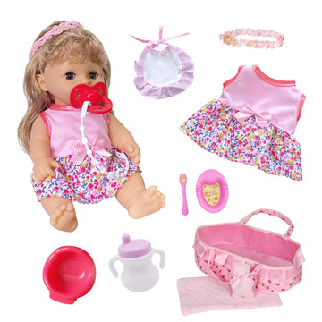 Huang Cheng Toys 10 Pcs 12 Inch Baby Doll With Clothes Lovely Newborn Doll Hairband Potty Burp Cloth Bag Bottle Bowl Spoon For Kid Girls