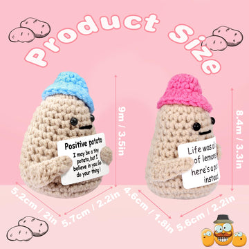 Draupnir 2Pcs Positive Potato, 3 Inch Mini Funny Knitted Wool Potato Toy With Positive Card,Cute Creative Positive Life Doll Potato For Birthday Gift Encouragement Decoration Party