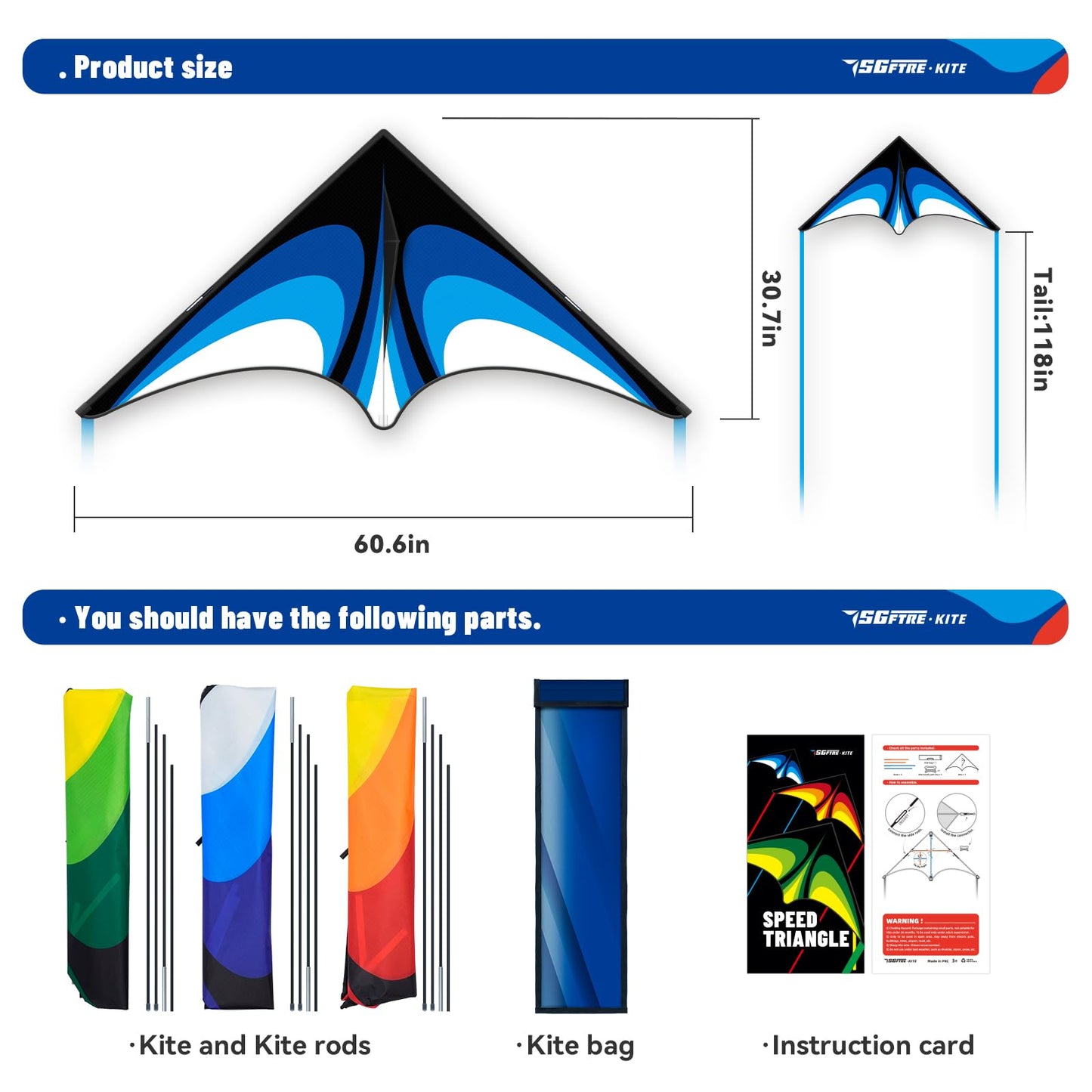 Sgftre Red Green Blue Three Piece Large Delta Kite,Extremely Easy To Launch For Beginners,Kites For Kids And Adults,Kite For Out
