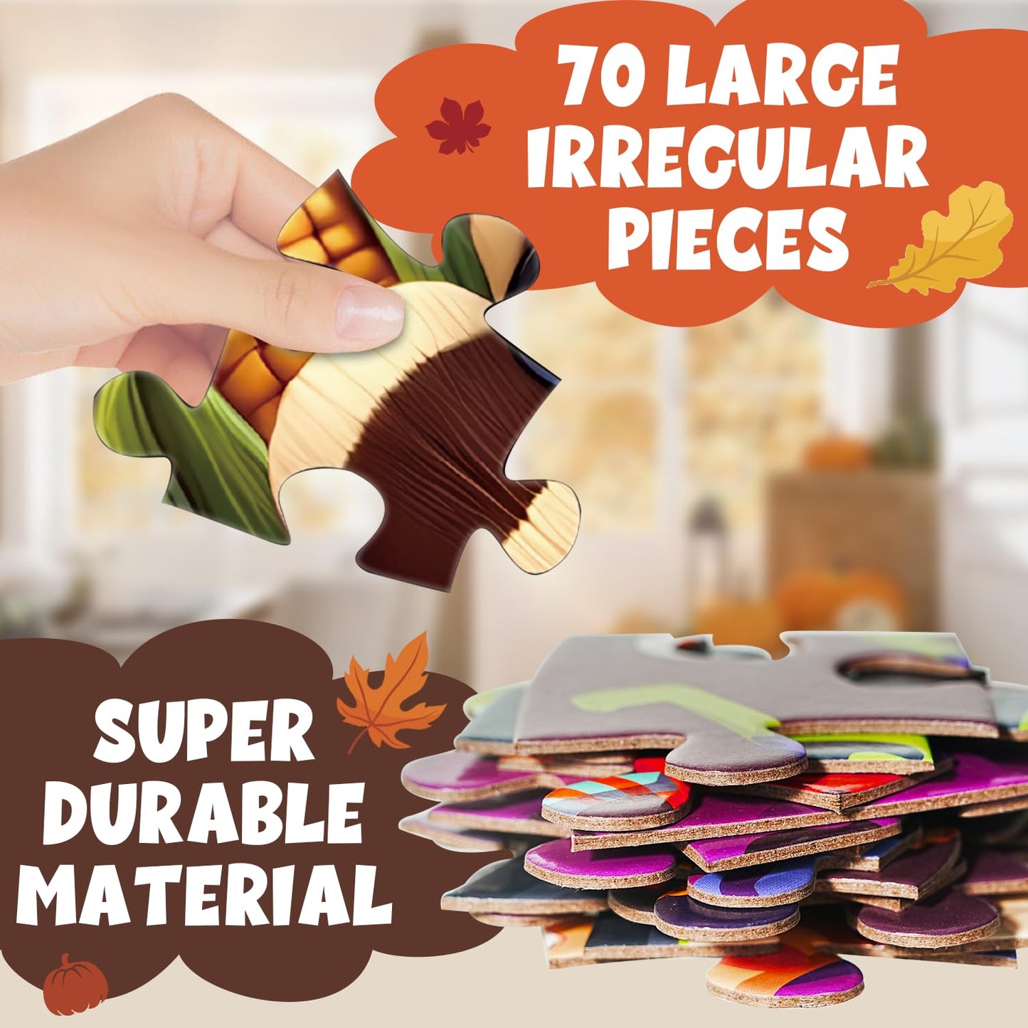 Thanskgiving Floor Puzzles For Kids Age 4-8, 70Pcs Large Thanksgiving Jigsaw Puzzle For Kids 4-8 | Educational And Fun Fall Gifts For Kids