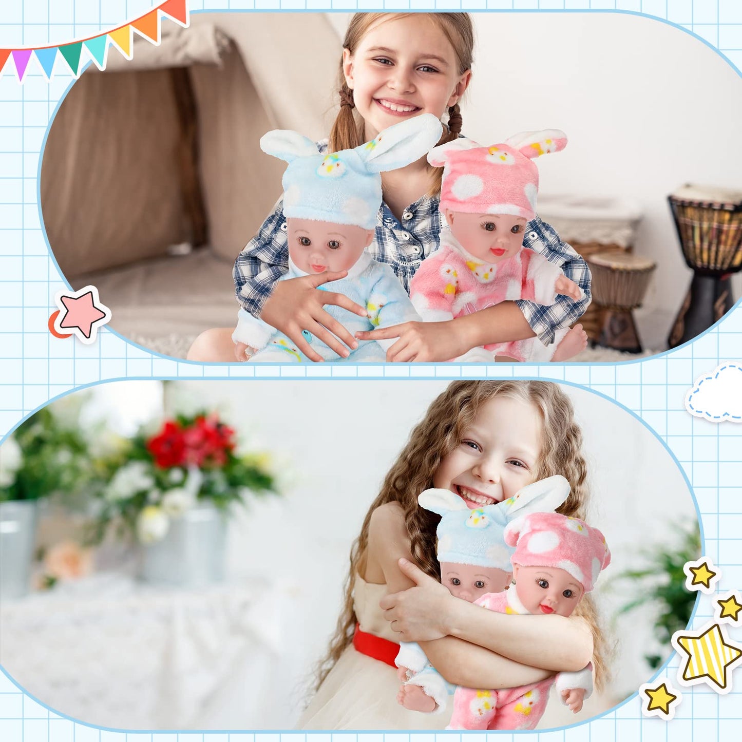 10 Pcs Realistic Twin Baby Dolls Christmas Toy Set Include 2 Pcs 12 Inch Baby Dolls, Feeding Set, Pacifiers, Doll Diapers, Bags, Milk Bottles Removable Outfit For Toddler Kids 6+ Gift(White)