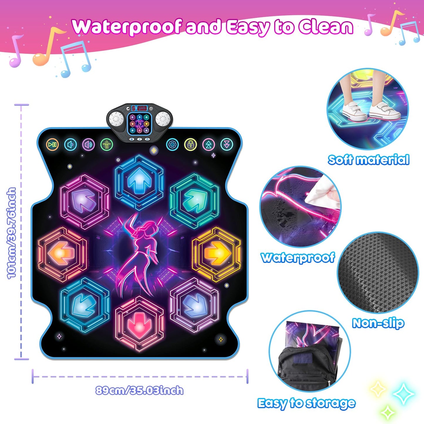 Dance Mat Toys, 2024 Light Up 8-Button Dance Pad with Wireless Bluetooth for 3-12 Year Old Girls Boys, Upgraded Dance Pad Flowin