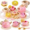 BUYGER Pretend Play Princess Tea Party Set for 3 4 5 6 + Year Old Wooden Kitchen Play Food Accessories Sets Gifts for Toddler Li