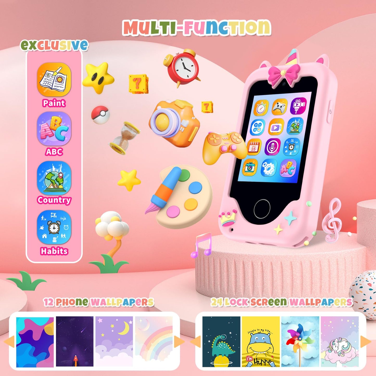 Nikuku Kids Smart Phone for Girls, Christmas Birthday Gifts for Girls 3-8 Year Old, Toddler Play Cell Phone Toys with Puzzle Gam