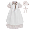 Ltakk Pioneer Dress Girls Colonial Costume Prairie Pilgrim Girl Dresses With Pinafore And Bonnet, Pink Floral, Medium