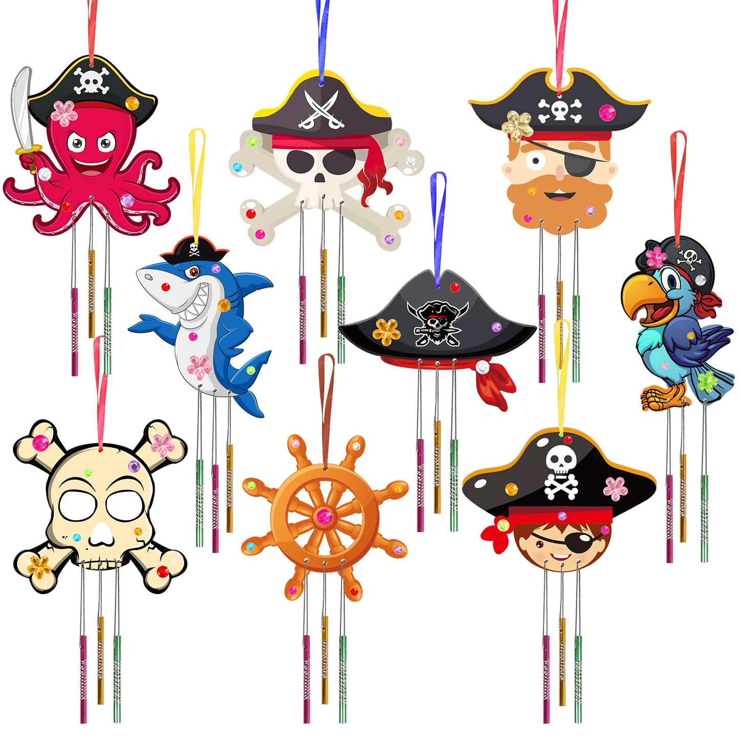Fennoral 9 Pack Wind Chime Kit For Kids Make Your Own Pirates Wind Chime Wooden Arts And Crafts For Girls Boys Ornaments Diy Col