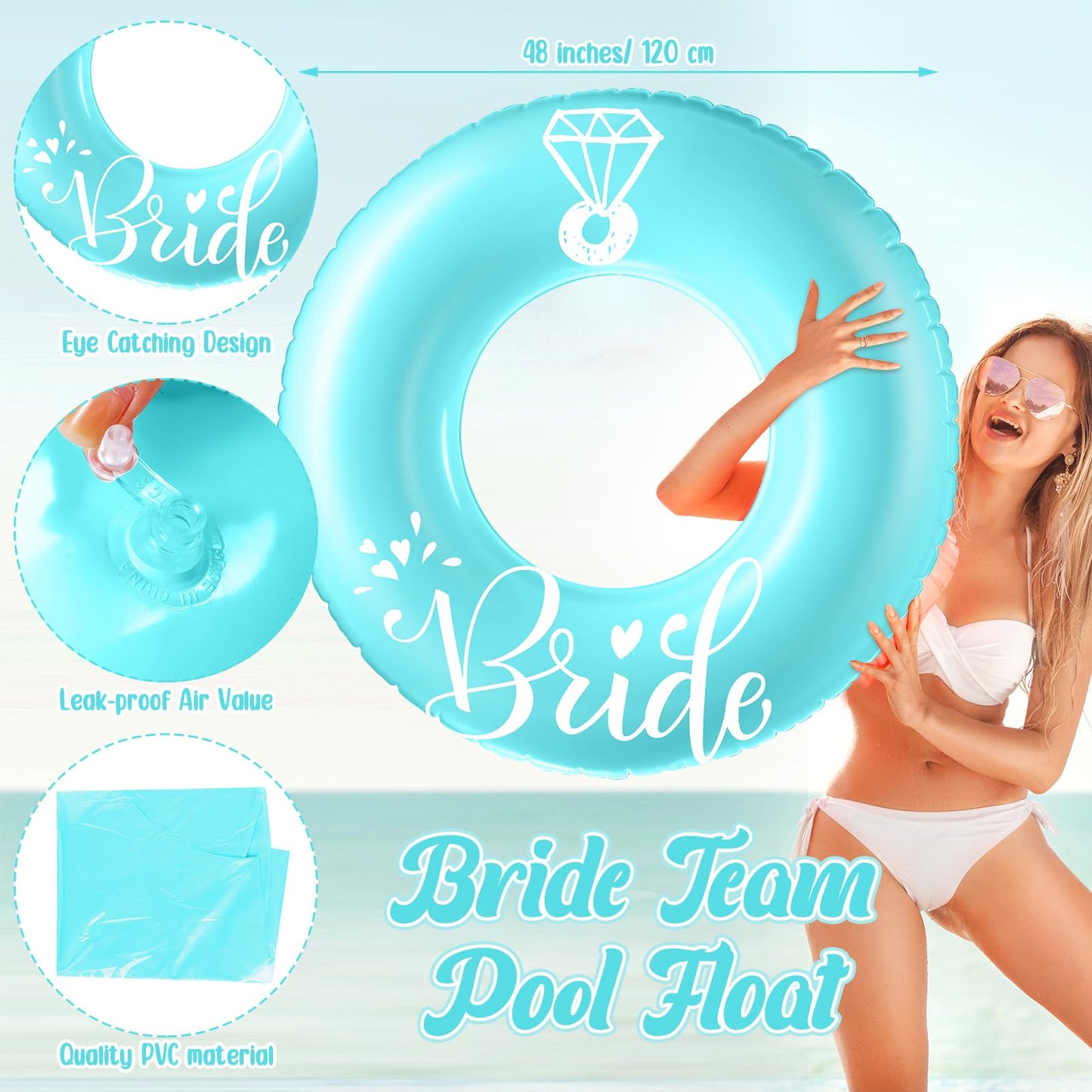 Motionchic Bridal Ring Pool Float 47.24'' Bachelorette Pool Floats Beach Bachelorette Party Decor Inflatable Bride Swimming Tube