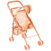 The New York Doll Collection Baby Doll Stroller for Toddlers, Foldable with Canopy, Beige Butterfly, Includes Storage Basket and Seatbelt