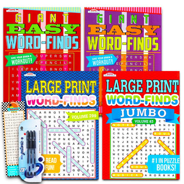 Bendon Jumbo Word Find Puzzle Books for Adults - Set of 4 Large Print Word Search Books with 380+ Pages and Bookmark
