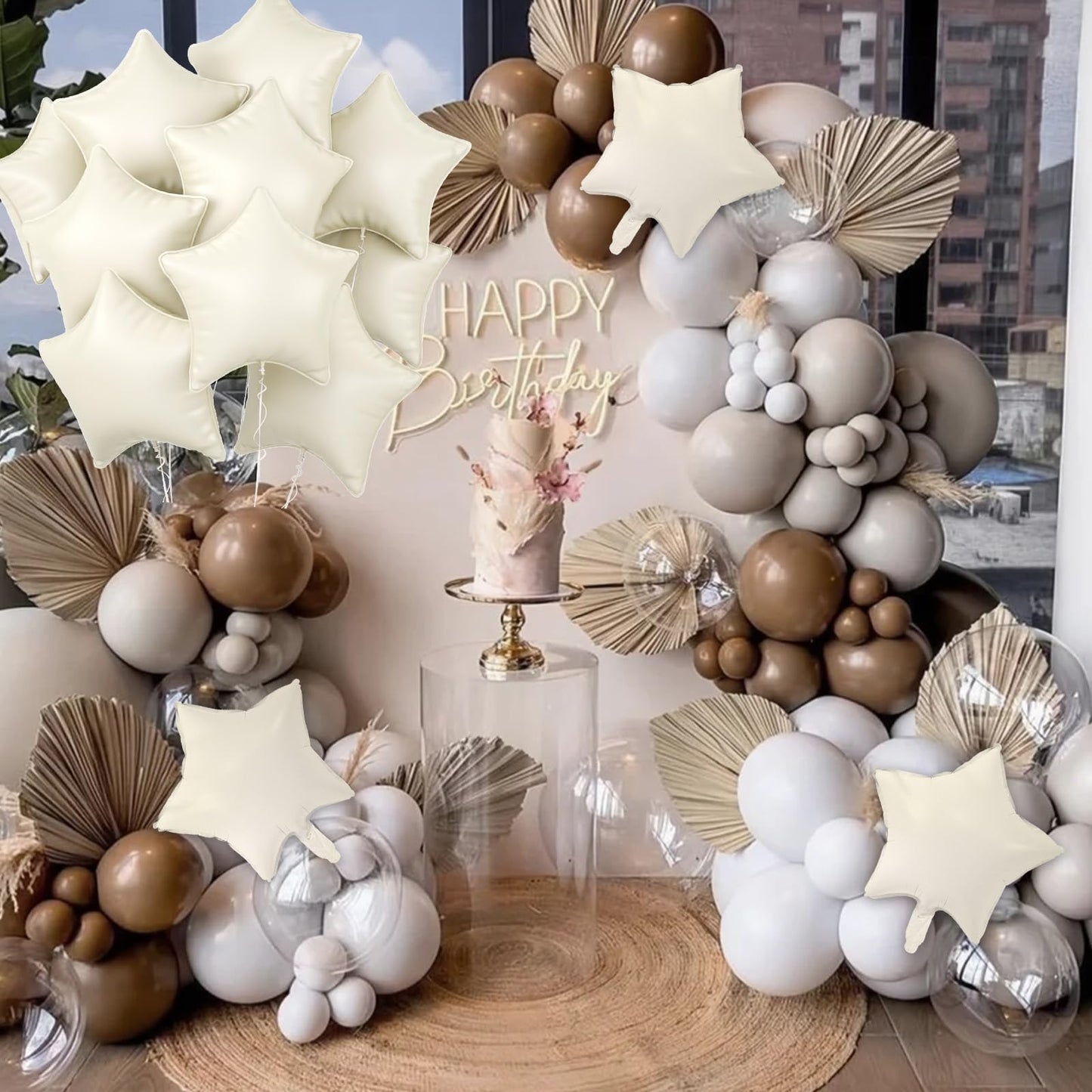 18 Inch Cream Star Balloons, 10 Pcs White Star Shape Foil Balloon Helium Balloons, Big Mylar Star Balloons For Wedding, Baby Sho