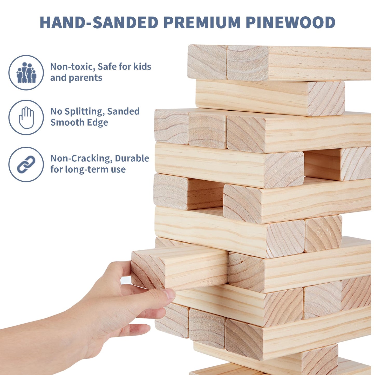 Megwoz Giant Tumble Tower Game - 60 Blocks New Zealand Pine Wooden Stacking Blocks for Kids & mature-themeds Over 5FT Tall Indoor/Outdoor Family Games Birthday Party Games Unique Gifts for for All Ages