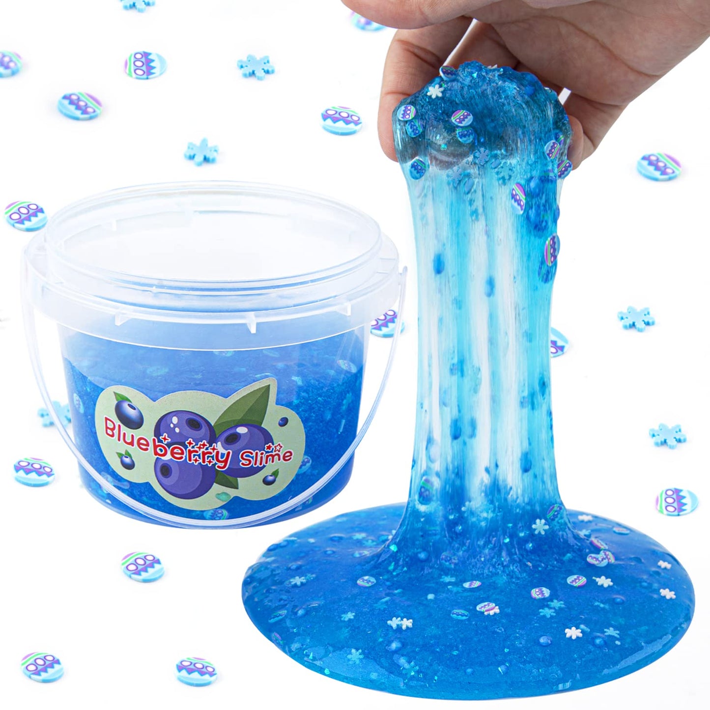 Clear Slime, Blueberry Slime For Kids With Jelly Cubes, Crunchy Slime With 8 Slime Add Ins, Non Stick Slime For Kids Party Favors, Birthday Christmas Easter Gifts Slime Kit For Girls And Boys Age 8-12