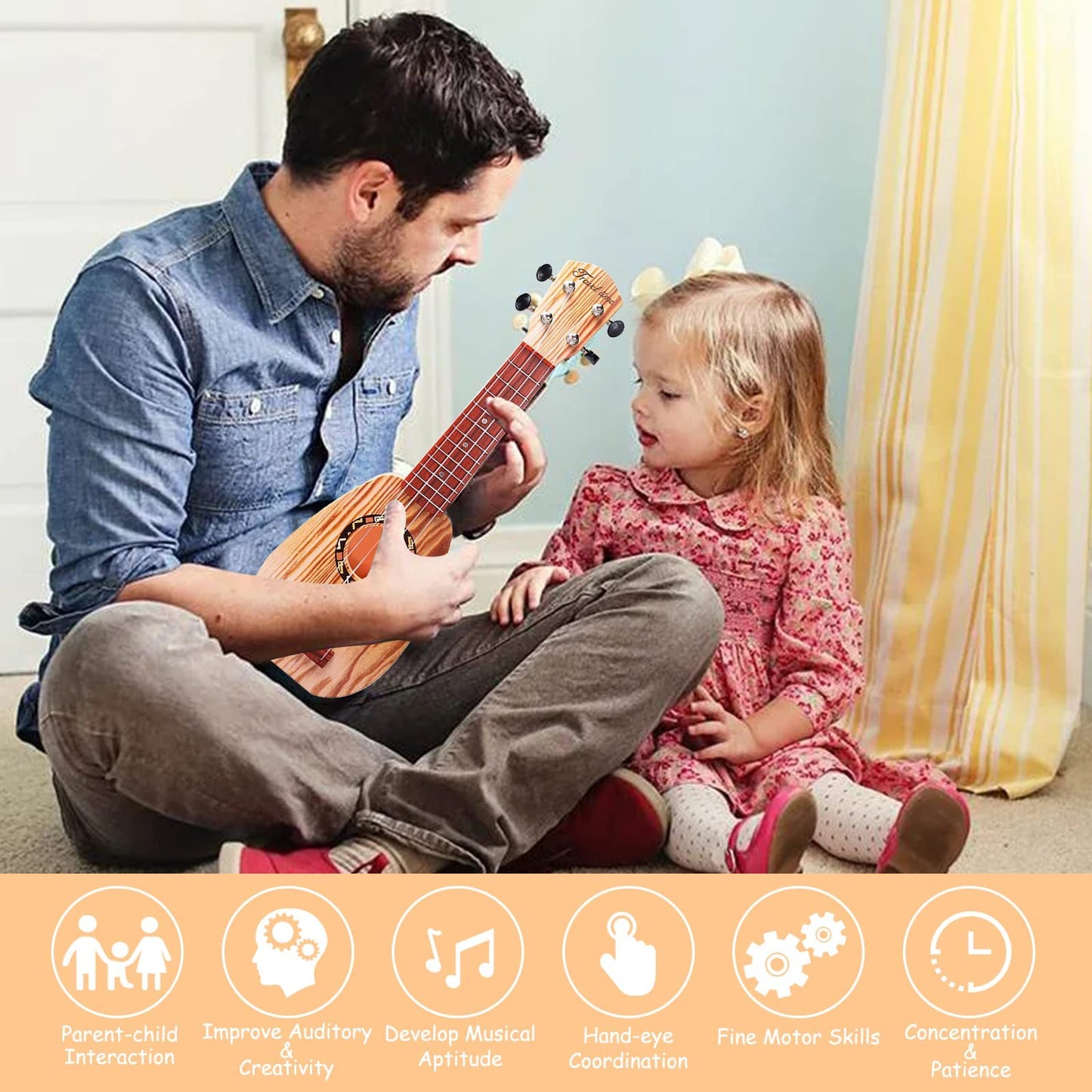 Yoloplus+ 17 Inch Kids Ukulele Guitar Toy 4 Strings Mini Children Musical Instruments Educational Learning Toy For Toddler Beginner Keep Tone Anti-Impact Can Play With Picks/Strap/Primary Tutorial