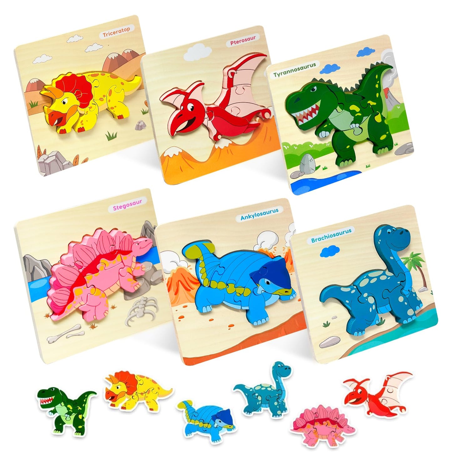 Wooden Puzzles For Toddler, Toys For 1 2 3 Year Old Boys Girls Baby Infant Kids Montessori Learning 6 Animal Pattern Jigsaw Puzz