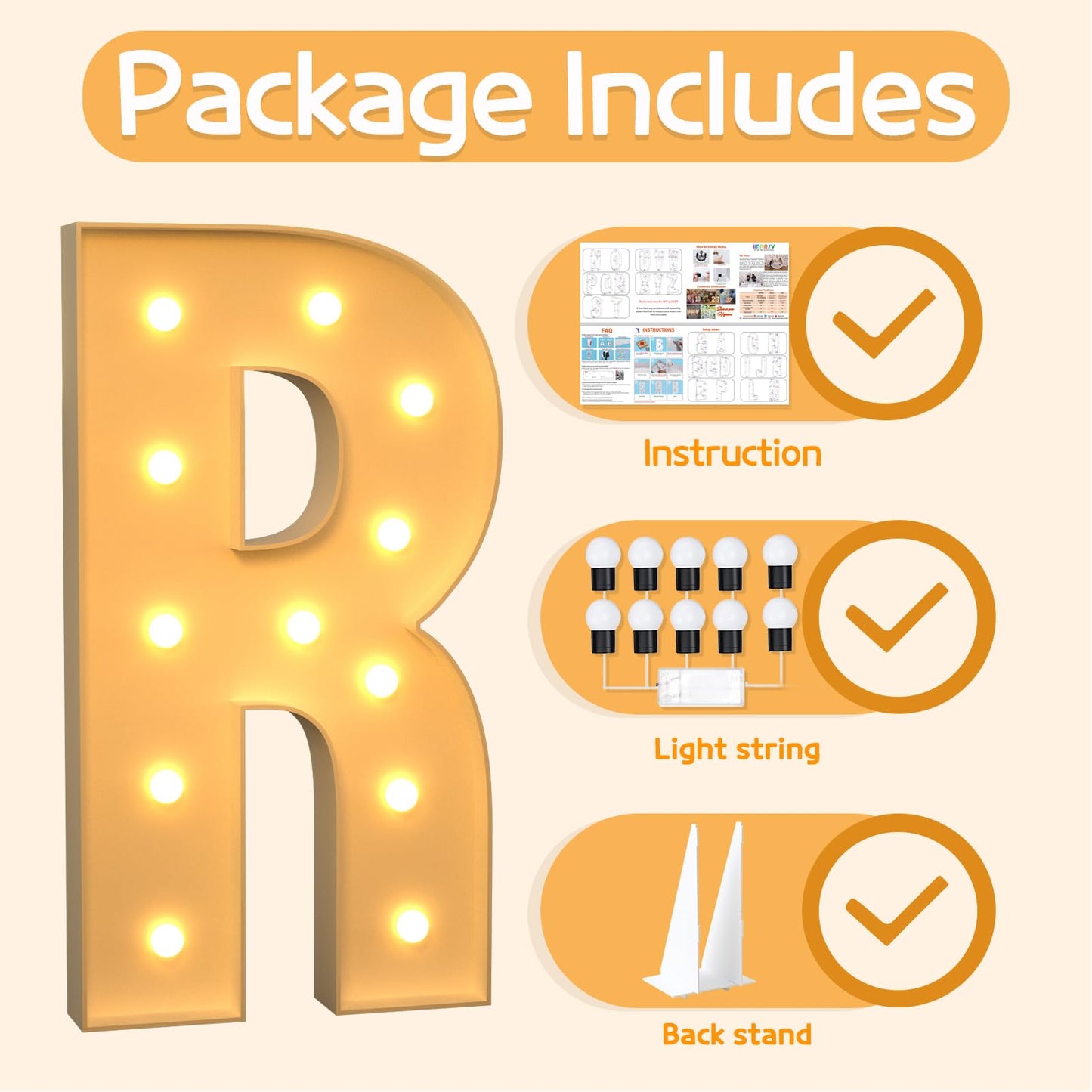 Imprsv 4Ft Marquee Light Up Letters R, Large Light Up Letters For Baby Shower Anniversary Wedding Room Decor, Big Letters For Pa
