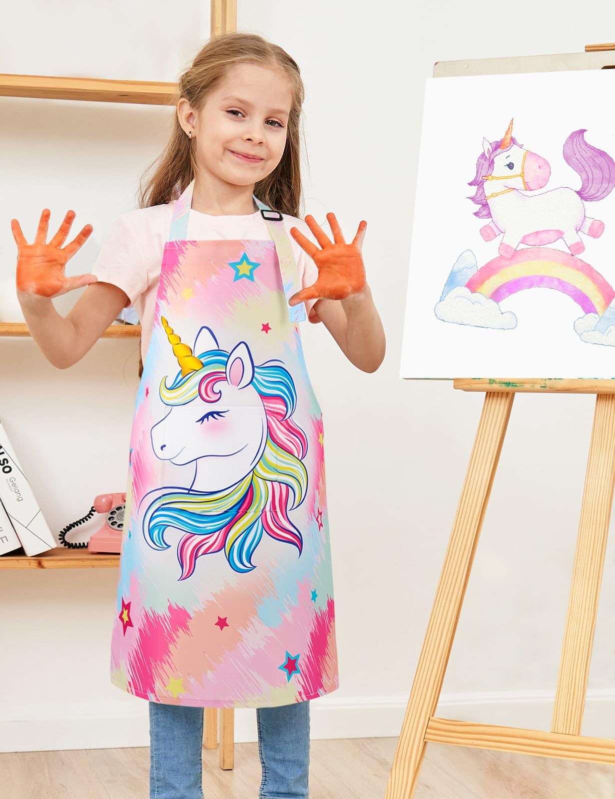 Wernnsai Kids Aprons - Unicorn Art Aprons For Girls Kids Waterproof Toddler Chef Aprons Cooking Baking Painting Gardening Apron For Kids With Pocket Kitchen Classroom Art Smocks Age 2-5 Years