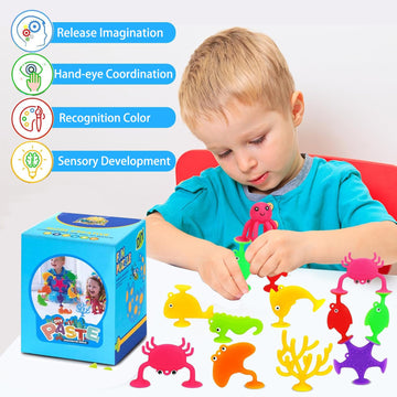 Bath Toys For Kids, 38 Pcs Suction Cup Bath Toys Silicone Ocean Animal Bath Tub Toys For Kids Ages 4-8 Window Building Bath Suct