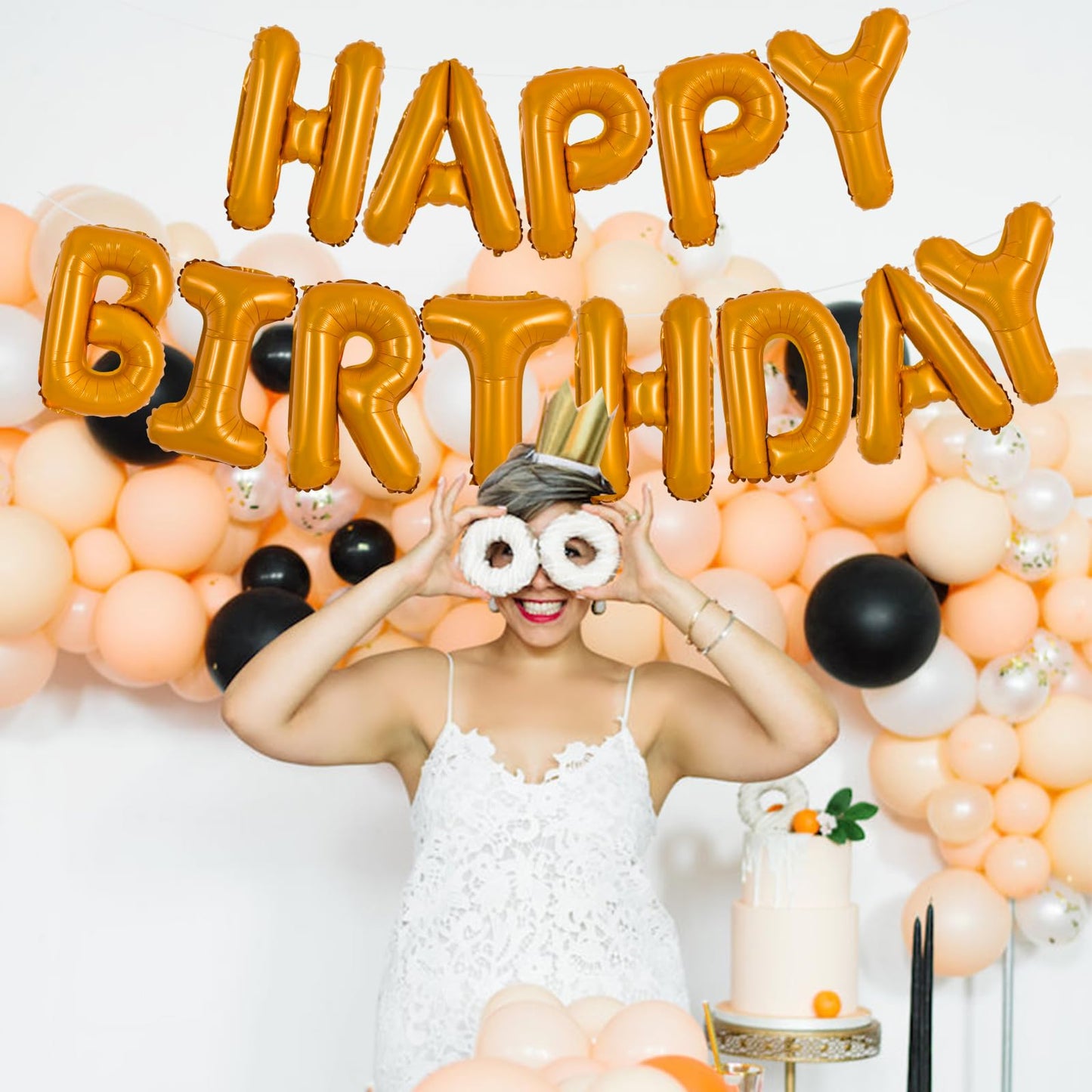 Toniful Light Orange Happy Birthday Balloons Banner 16 Inch Mylar Foil Letters Birthday Sign Banner Bunting Reusable For Girls B