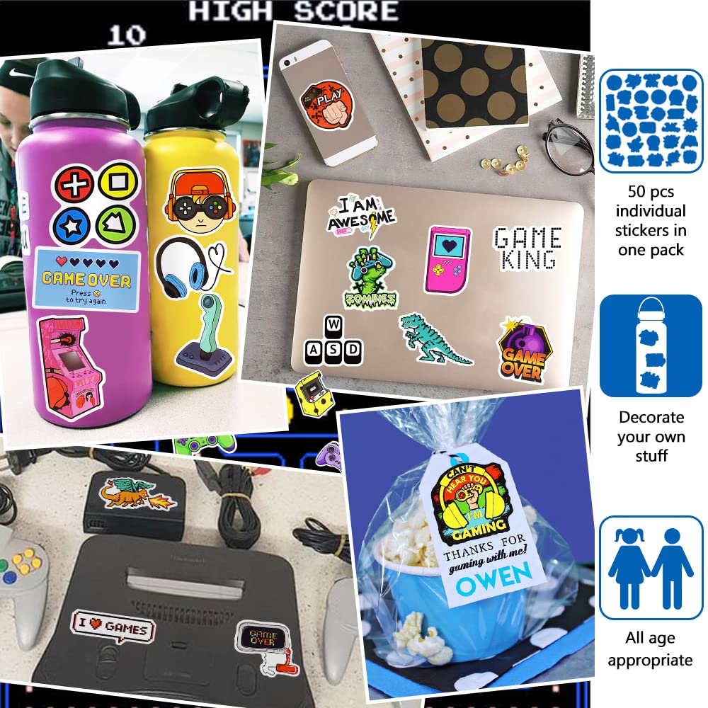 Detickers Gaming Stickers For Boys 8-12 Video Game Stickers Pack For Boys Water Bottles Stickers Vinyl Stickers For Teens Boys