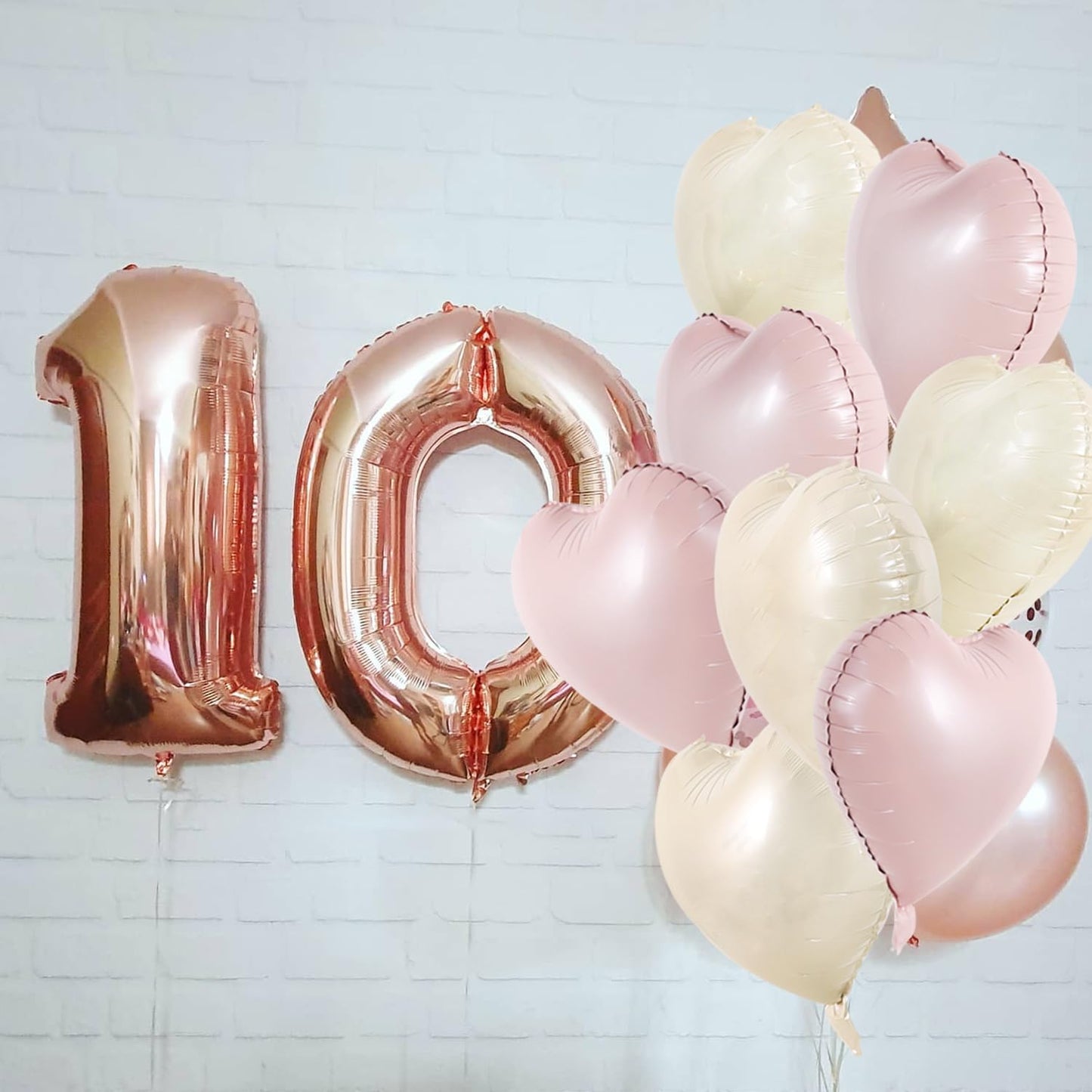 TONIFUL 30Pcs 18 Inch Pastel Pink Cream White Heart Balloons Valentines Day Heart Shape Foil Mylar Balloons Decoration for Valen