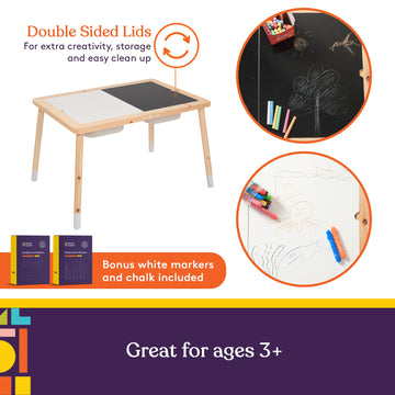 Special Supplies Kids Sensory Table Set With Deep Water And Sand Bins, Writable Lids, Chalk And Dry Erase Markers For Active, Ha