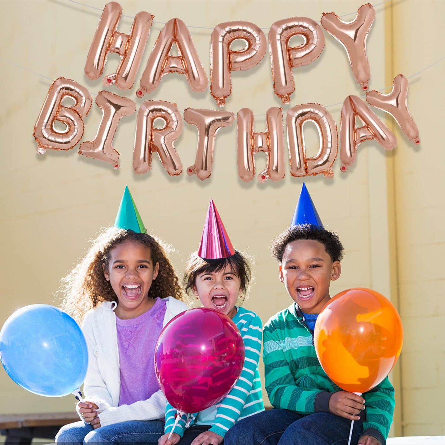 Accevo Rose Gold Happy Birthday Banner - 16 Inch Foil Letters Balloons for Kids & Adults, Durable Aluminum Material