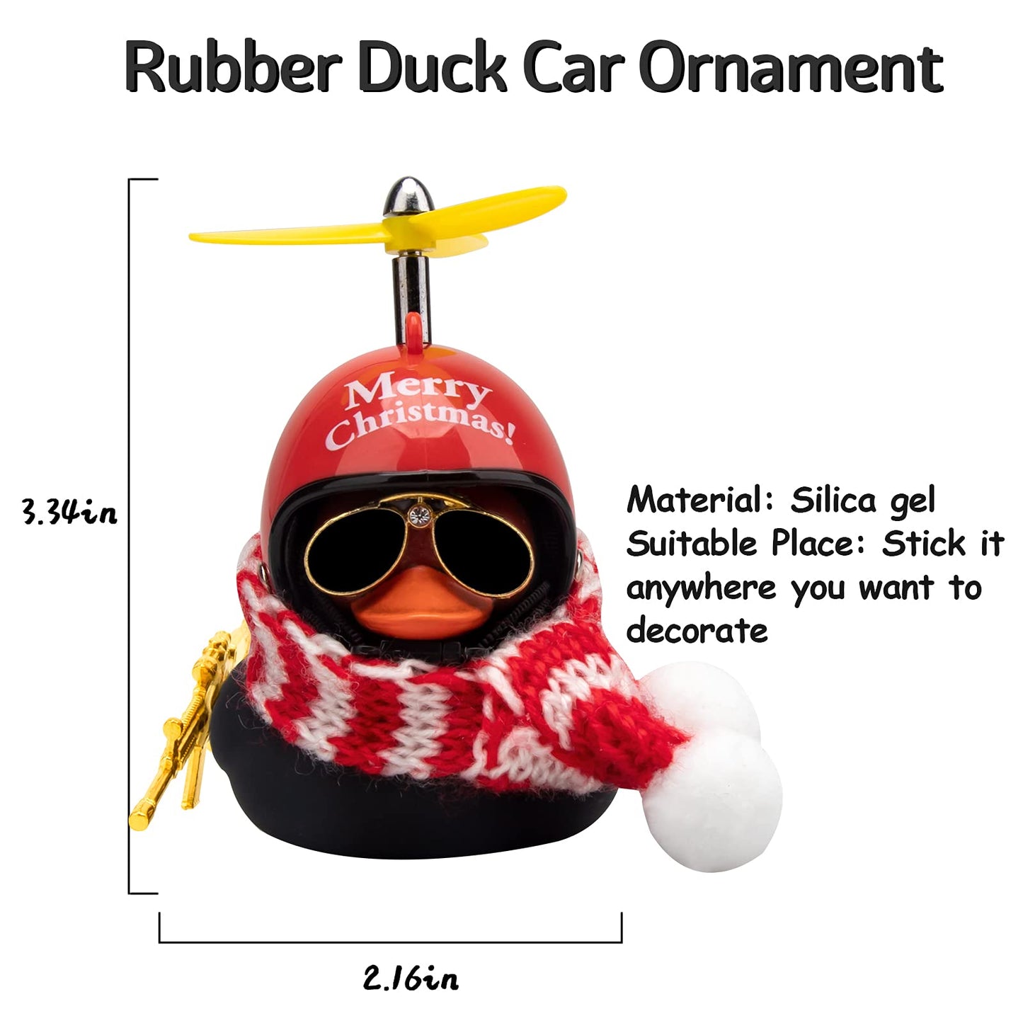 Wonuu Rubber Duck Car Ornaments Pink Duck Car Dashboard Decorations Set With Propeller Helmet, Sunglasses, And Gold Chain. (T-Christmas-Black)