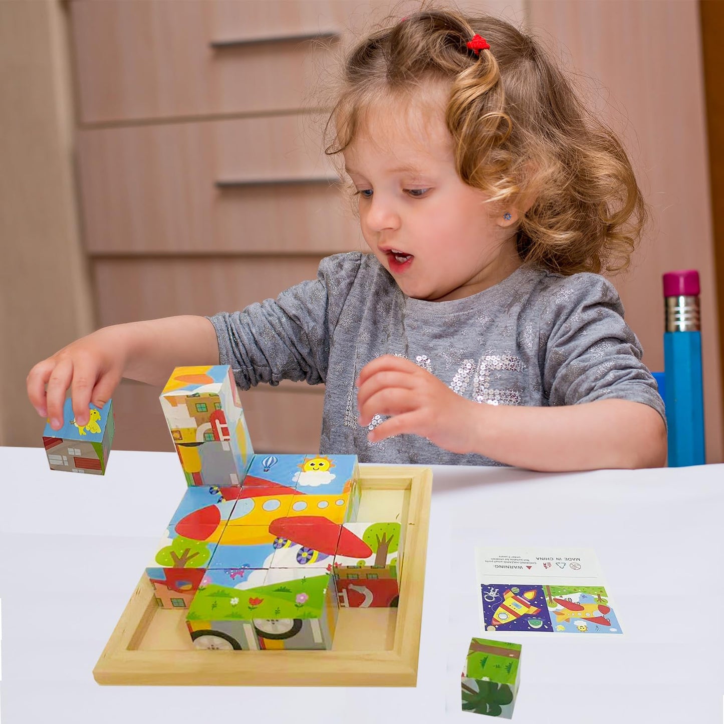 Cube Puzzle With Storage Tray,Toddler Kids Puzzles Ages 3 4 5 6,Educational Learning Montessori Toys For 3 4 5 Year Old,Puzzles