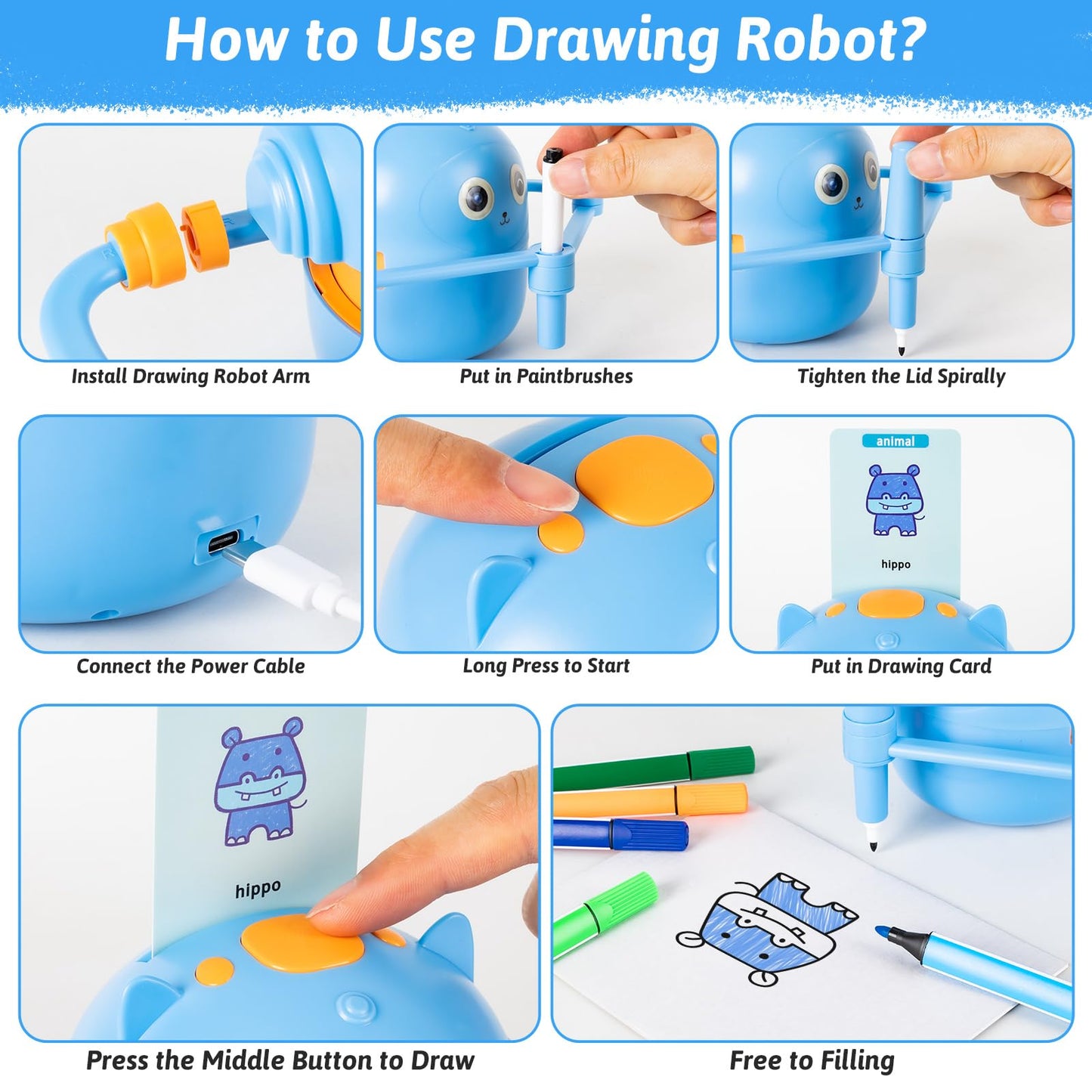 Treefia Drawing Robot For Kids, Interactive Educational Drawing Robot For Kids, Magic Painting Robot Toy With 100 Word Cards & 1