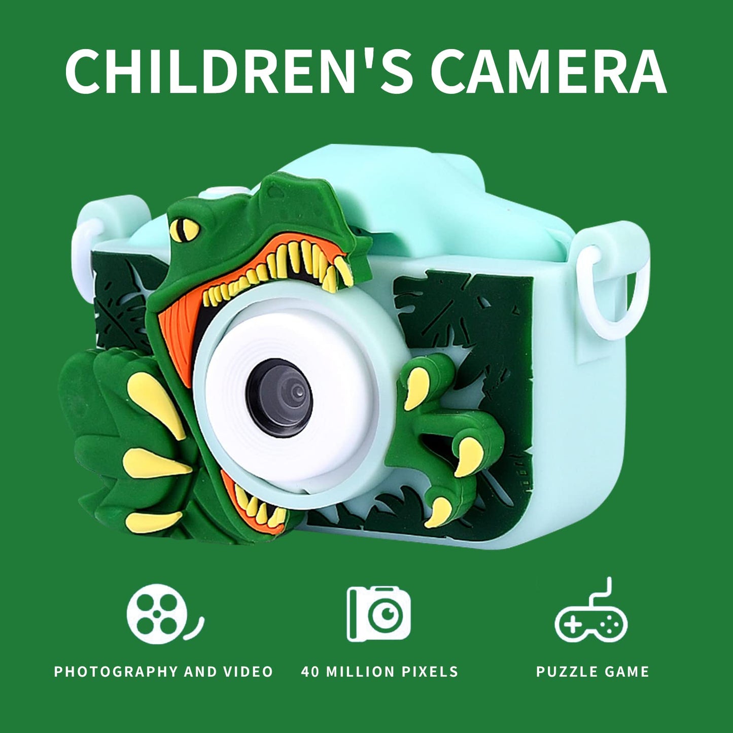 Snowall Kids Camera Toys With Green Dinosaur Camera For Kids,Cute Portable Little Boys Gifts Kids Camera Toys For 3-12 Years Old