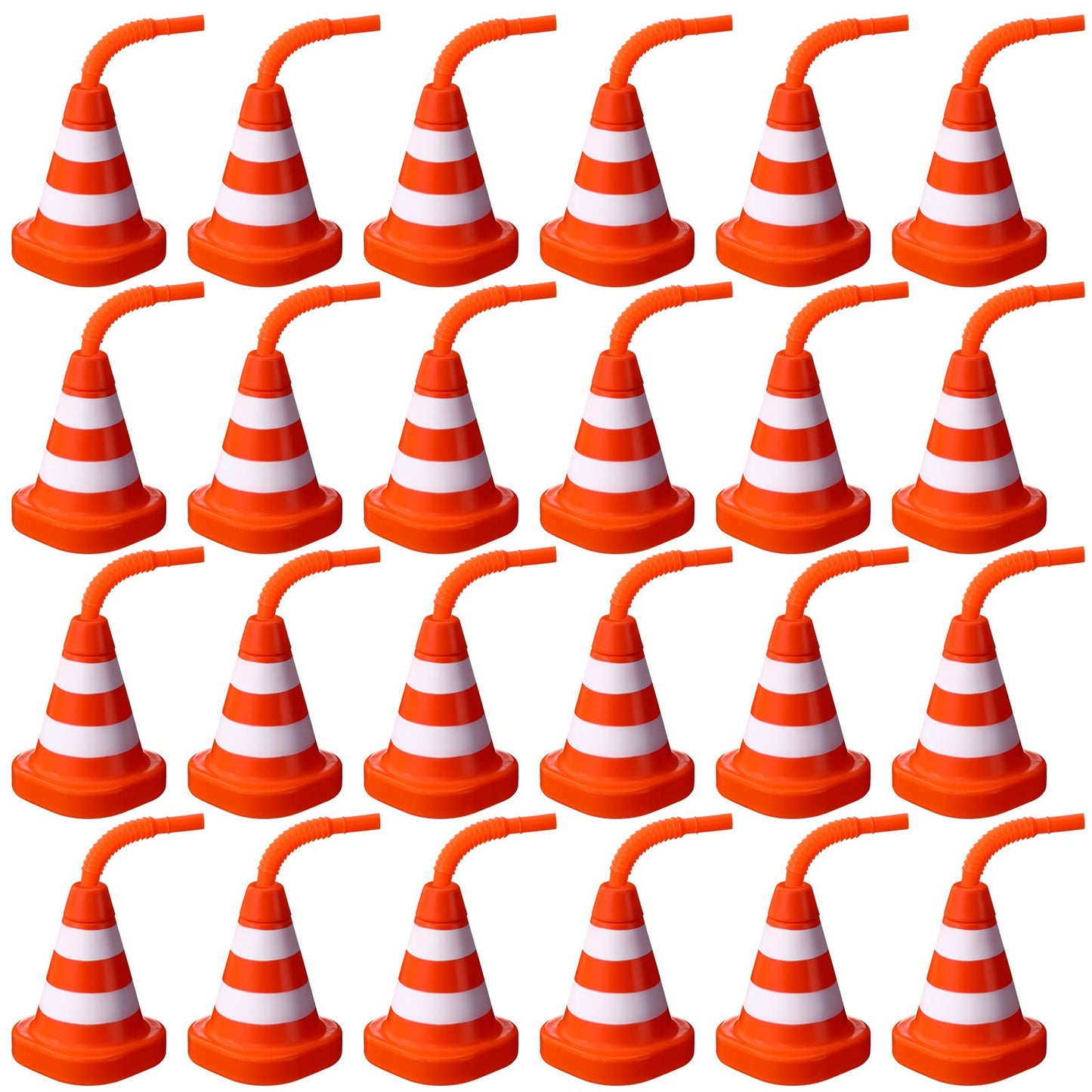 Sawysine 24 Pack Construction Cone Cups With Straws Bulk, Traffic Cones Party Favor Cups 10 Oz Plastic Reusable Kids Race Cups S