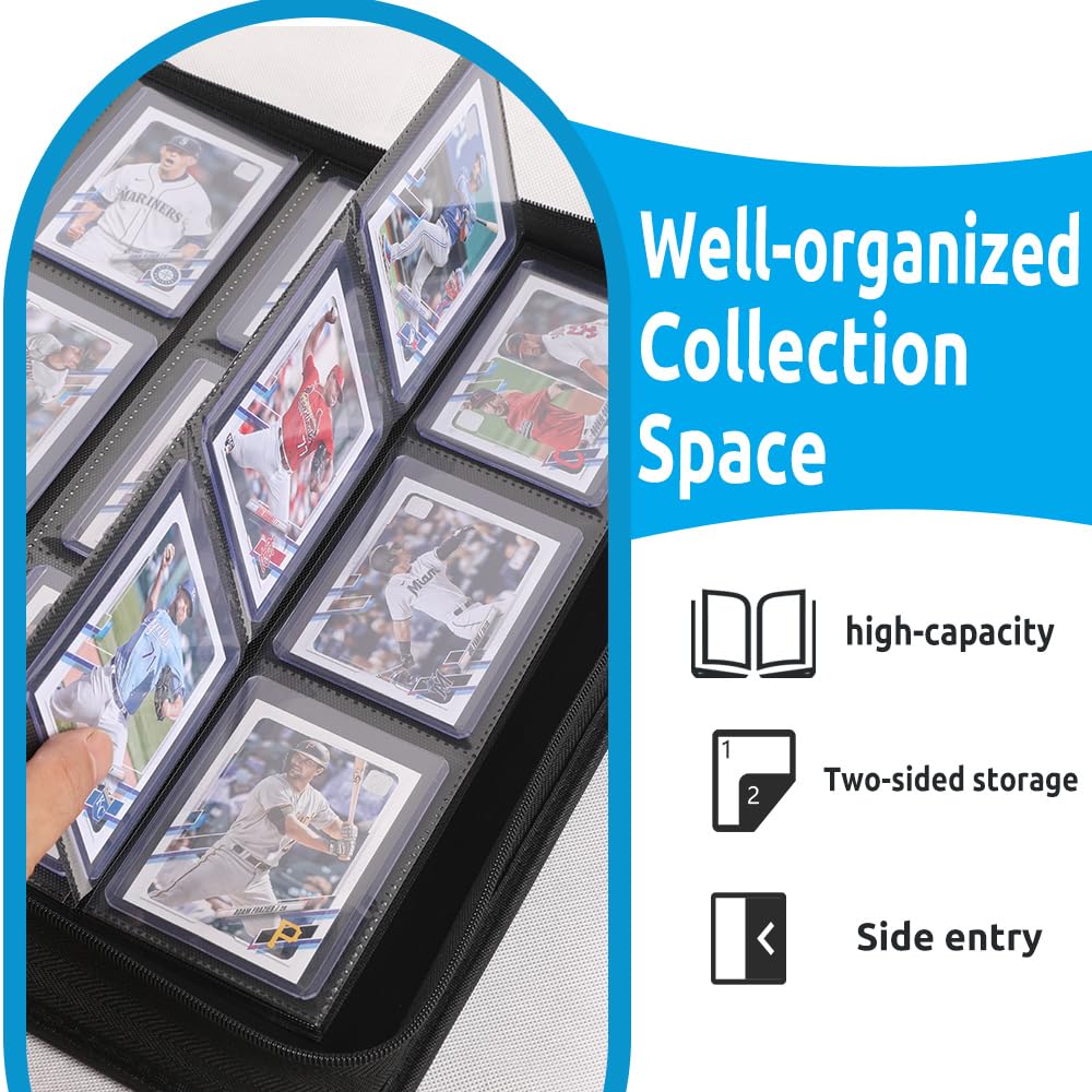 enhanced Top Loader Binder Holds 288 Top Loaders 9-Pocket Toploader Binder with Sleeves for 3 x 4 Rigid Card Binder for Top Loader for Trading Cards or Sports Cards - Classic Blue