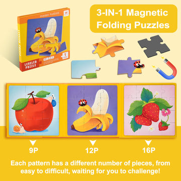 Astaron Magnetic Puzzles For Toddlers, 9-12-16 Pieces Fruits Learning Magnet Puzzles For Road Trip, Educational Travel Toys Car