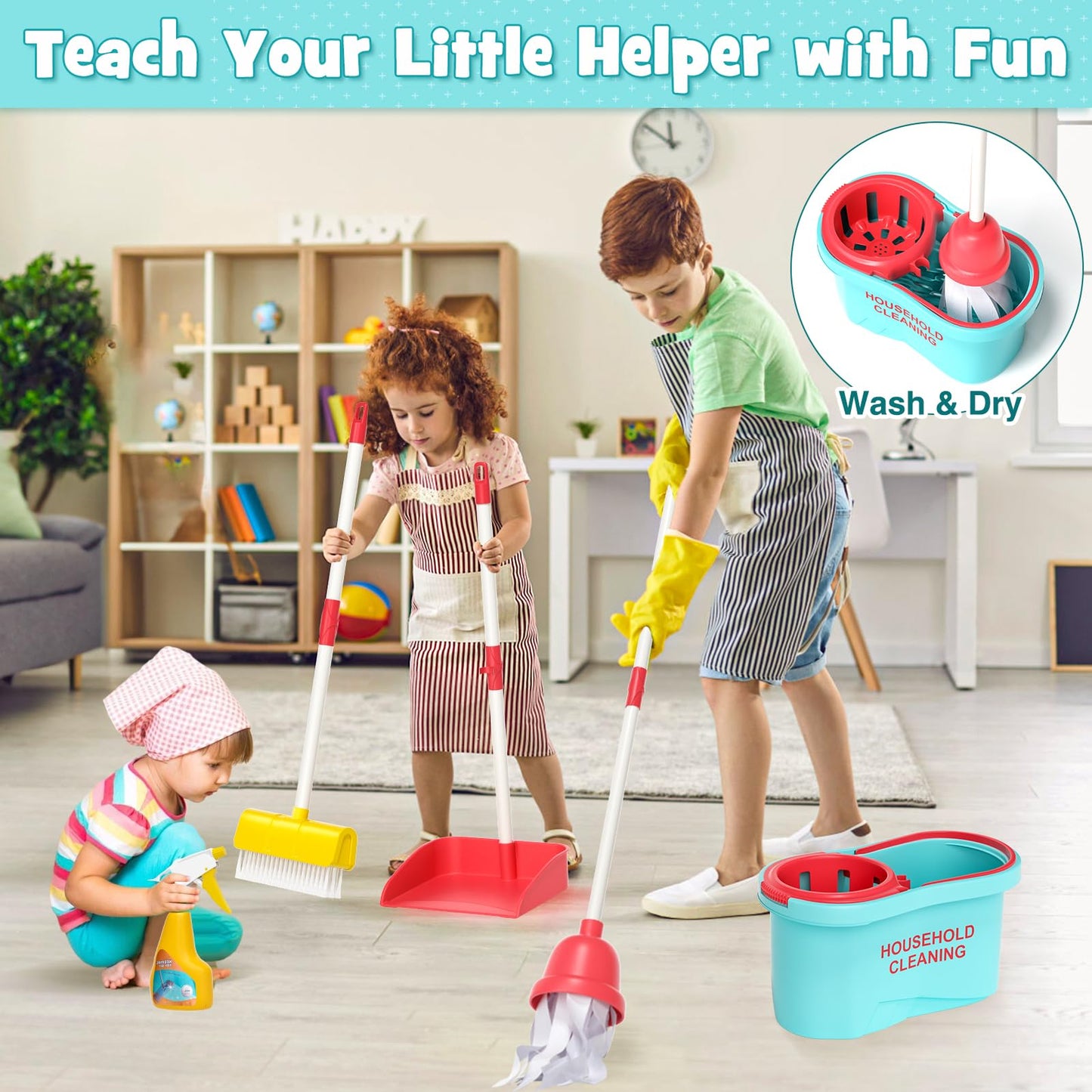 Kids Cleaning Toy Set For Toddlers With 3-In-1 Vacuum That Really Works, Mop & Broom Set & Pretend Play Household Cleaning Tools