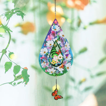Gnomes And Butterfly Hanging Wind Spinners, Outdoor 3D Metal Sculptures For Garden And Yard Decoration Large Wind Spinner With A