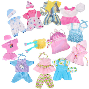 10 Sets For 10-11-12 Inch Baby Doll Clothes Dress Newborn Baby Doll Accessories Gown Costumes Outfits With Schoolbag Kitchen Toy Xmas Present (For 10-12'' Doll)