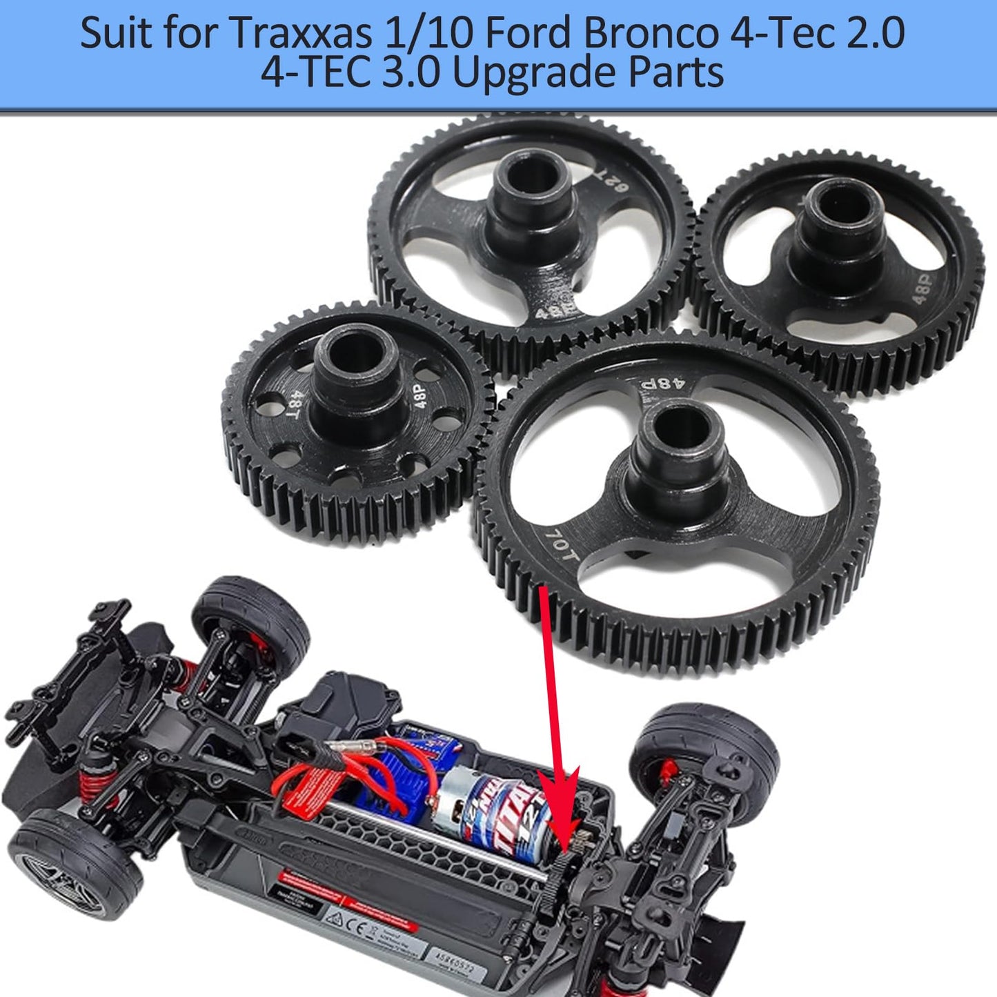 Qloi-Leue Spur Gear 48T 55T 62T 70T 48P Hardened Steel Gears For Traxxas 1/10 Ford Bronco 4-Tec 2.0/4-Tec 3.0 Upgrade Parts (48T