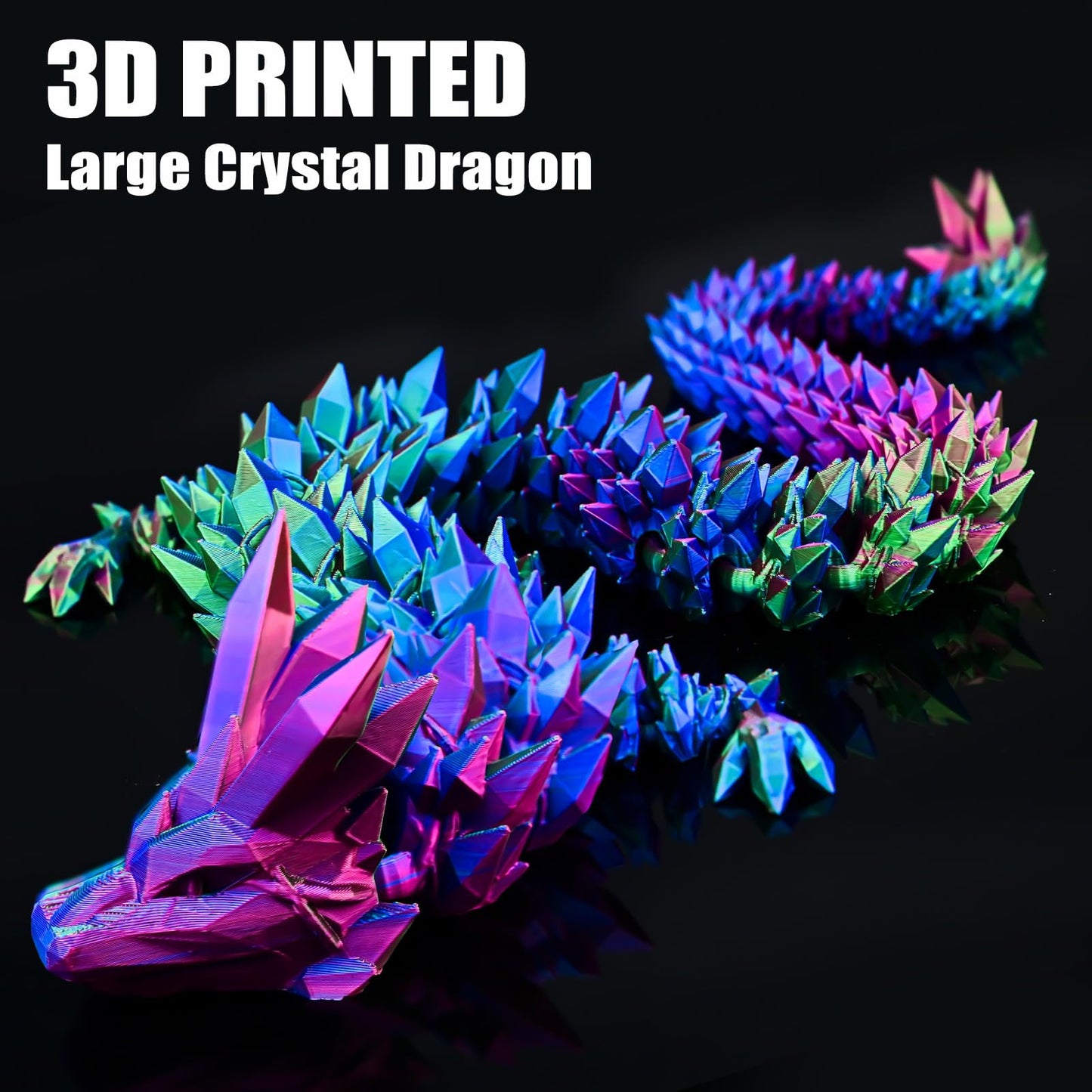 Locyfens Large 30'' 3D Printed Dragon, Articulated 3D Dragon Toys, Long Crystal Dragon Rainbow Red Green Blue
