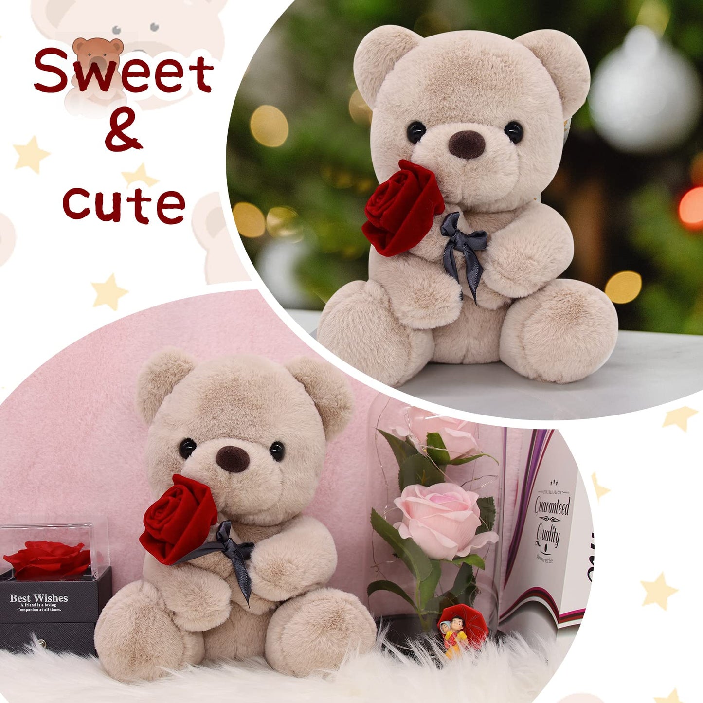 Lsydcarm Teddy Bear Stuffed Animals With Rose, 9Inch Valentines Day Teddy Bear, Valentines Day Gift For Girlfriend Boyfriend Kid