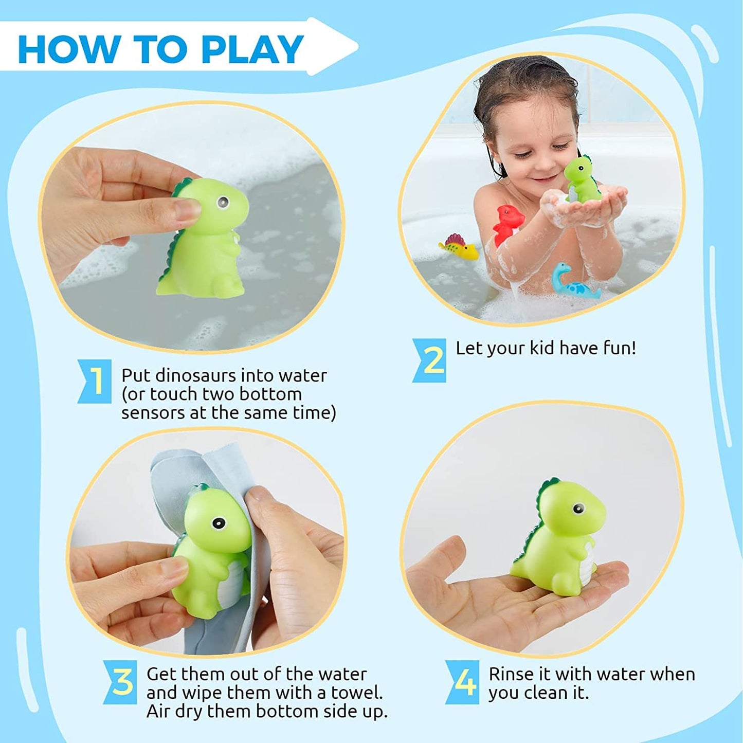 Dinosaur Bath Toys Light-Up Cibolar 6 Packs Floating Bath Toys Set For Baby Toddlers Kids In Birthday Easter Christmas Shower Po