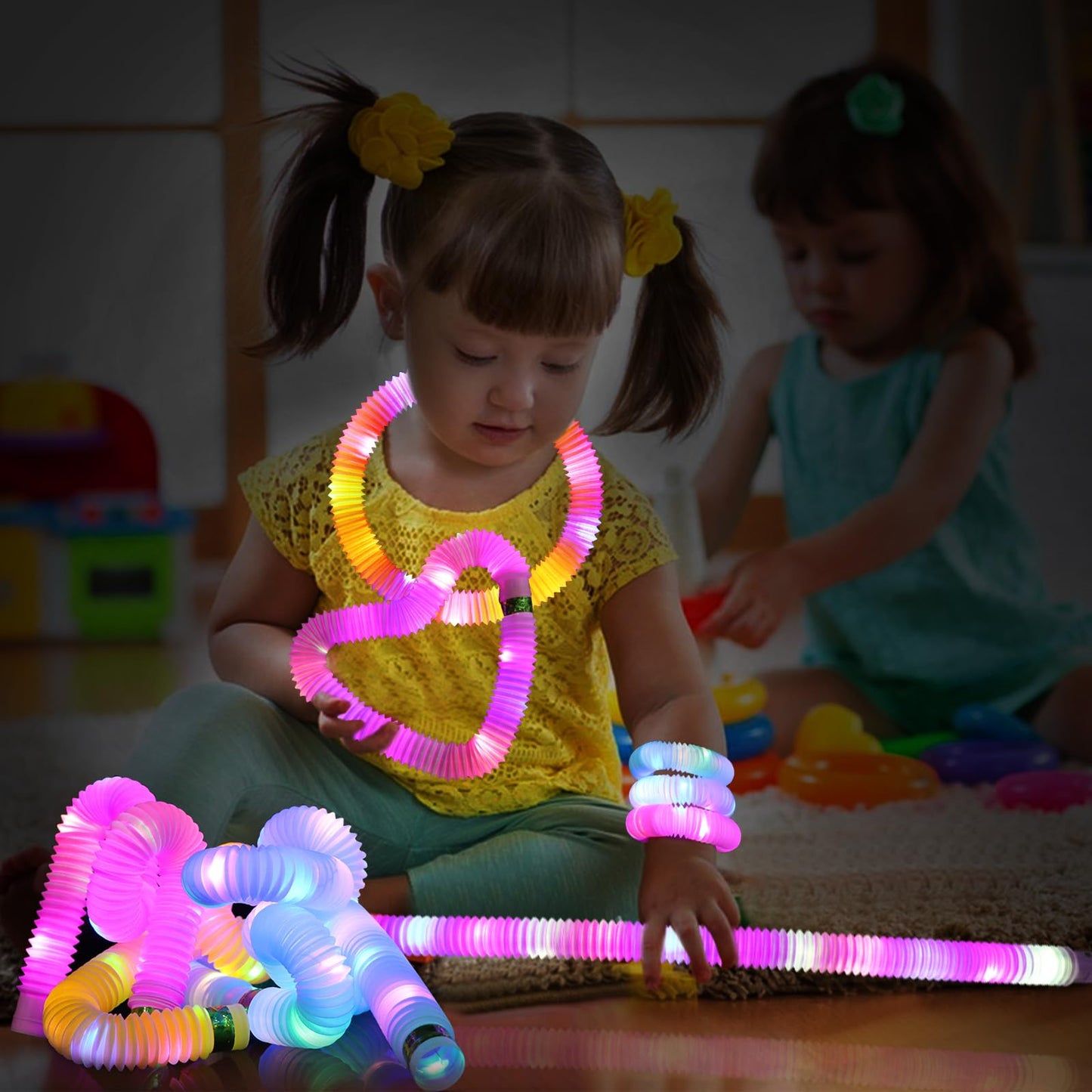 Glow Sticks Light Up Fidget Pop Tubes 6 Pack Glow In The Dark Party Supplies Toddler Sensory Toys, Glow Stick Party Pack Hallowe