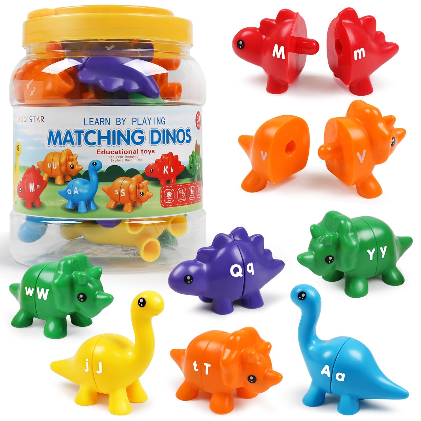Usatdd Matching Letters Dinosaur Toy, Double-Sided Abc Letters Dinosaur Match Game Preschool Fine Motor Toy With Uppercase Lowercase Alphabet, Educational Learning Toys For Toddlers Boys Girls