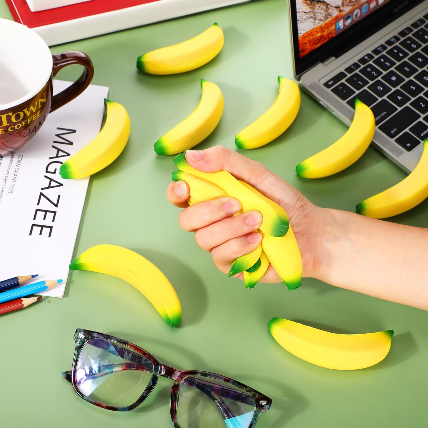 Kasyat 15 Pieces Banana Stress Toys Stretchy Bananas Stress Toys Banana Pu Toys Relief Banana Stress Balls Tiny Party Supplies For Stress Relief Party Favors (3.94 Inches)