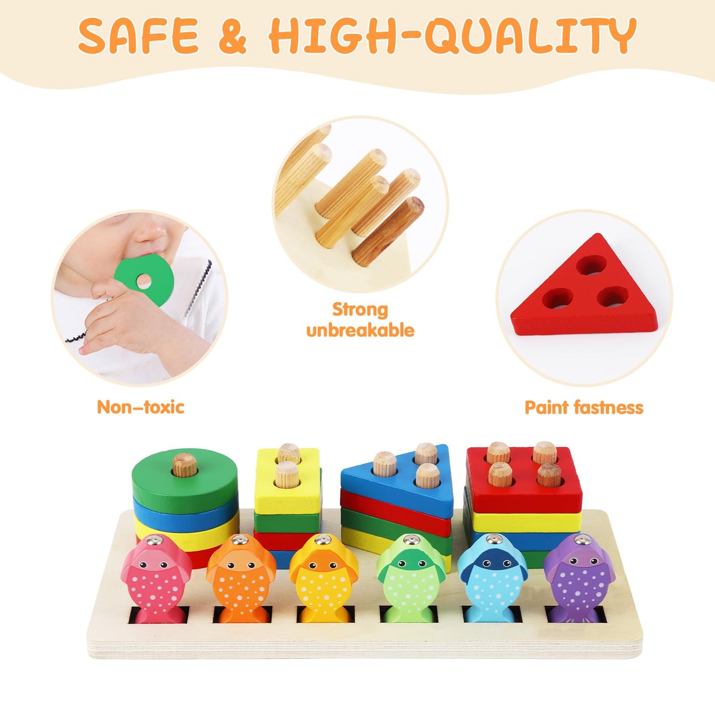 Merabufa Montessori Toys For 1 2 Years Old,Baby Sorting Stacking Toys For Toddlers Shape Sorters Wooden Block Birthday Gifts For