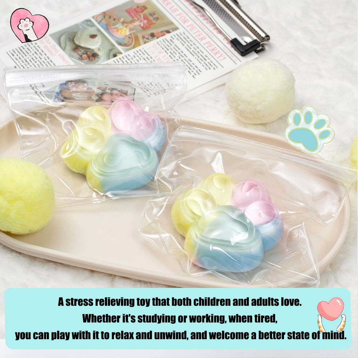 Hunfuthr 2Pcs Taba Squishy Cat Paw Squeeze Toys, Cute Cat Paw Squishy Toys for Stress Relief, Soft Jelly Kitty Squeeze Fidget To