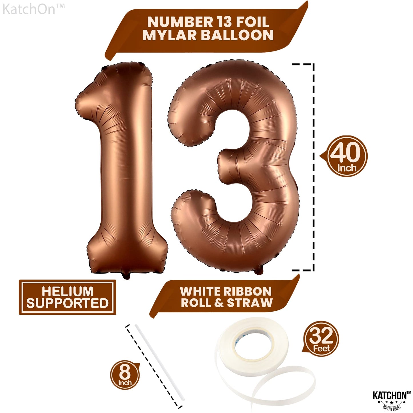 Katchon, Coffee Brown 13 Balloon Numbers - Giant, 40 Inch | Steer Balloons, Number 13 Balloons, 13Th Birthday Decorations For Girls | Safari Number Foil Balloons | 13Th Birthday Decorations For Boys